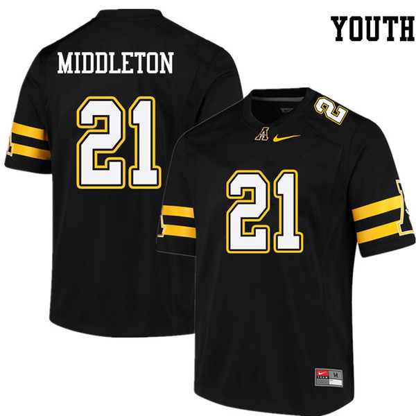 Youth #21 Doug Middleton Appalachian State Mountaineers College Football Jerseys Sale-Black - Click Image to Close